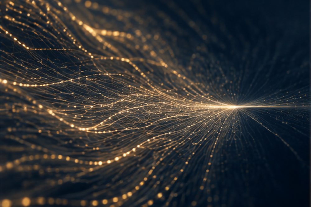 Filaments lumineux convergeant vers un point unique — les mécanismes de création de valeur